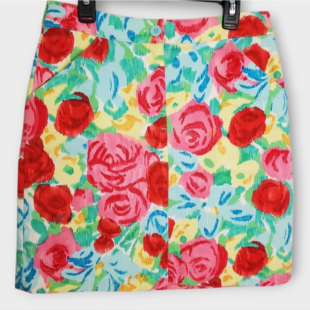 Vintage Talbots Petites Bright Floral Stretch Mini Skirt Size 2